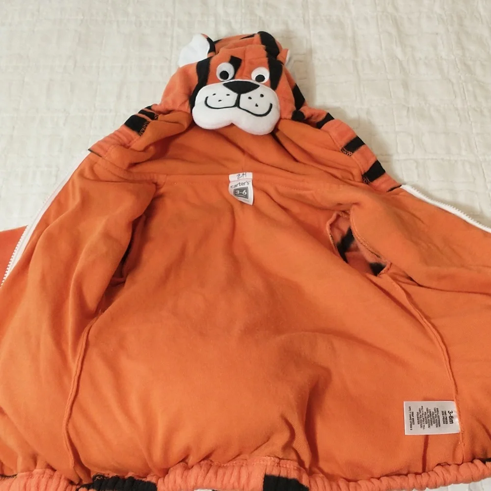 Tiger Halloween Costume, Carter's Size 3 To 6 Months, Fleece Zip Up Hoodie - Picture 3 of 6